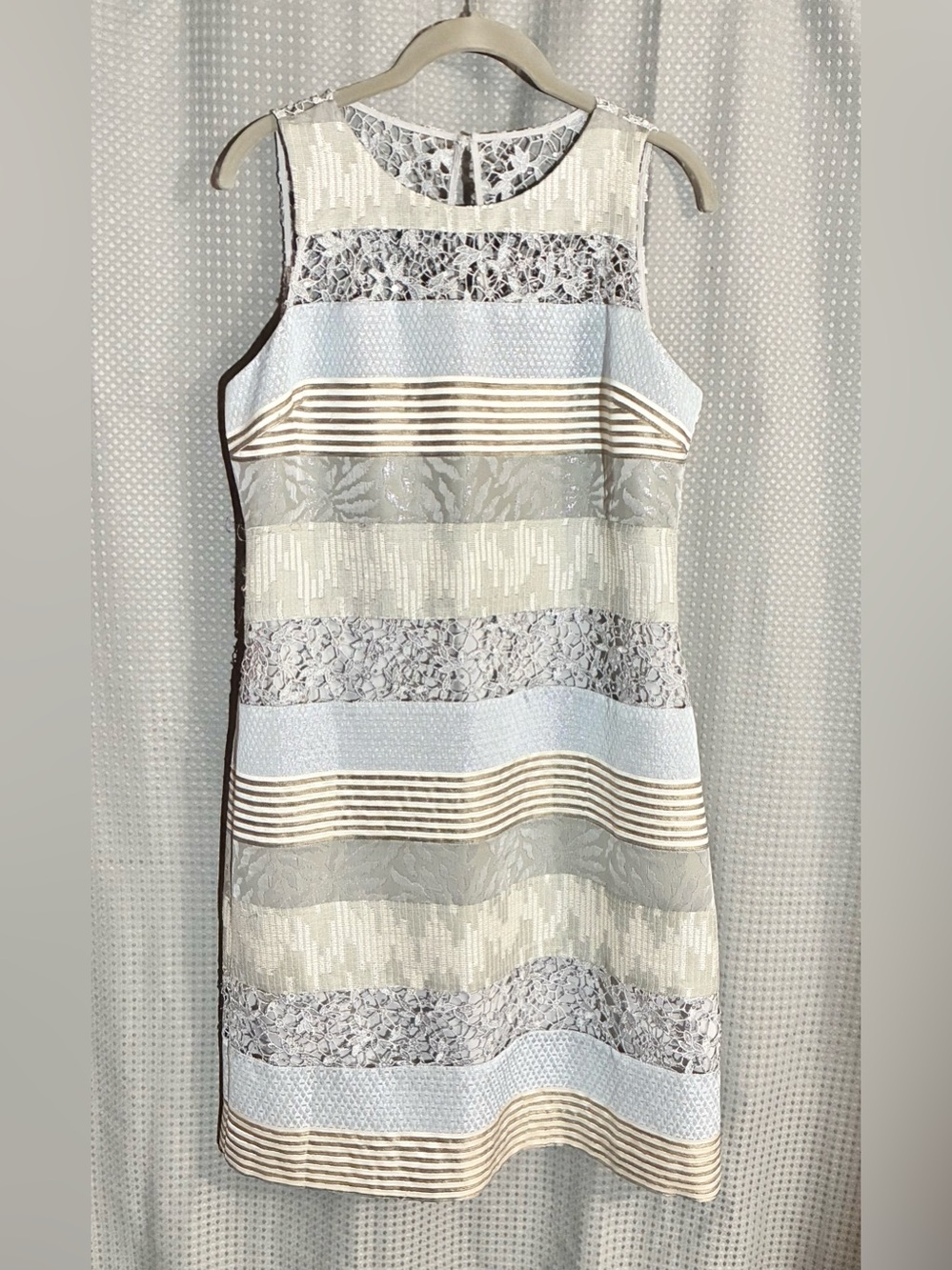 Kay Unger Ny 8 Mixed Media Lace-Panel Shift Dress Glitter Blue Party Holidays